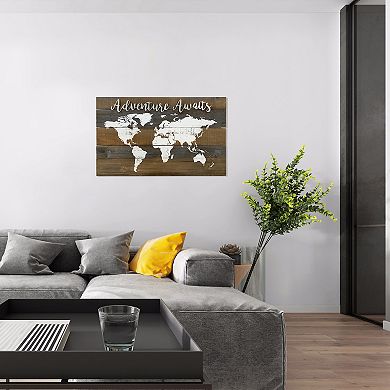 Parisloft Adventure Awaits World Map Wood Wall Decor, Decoartive World Map