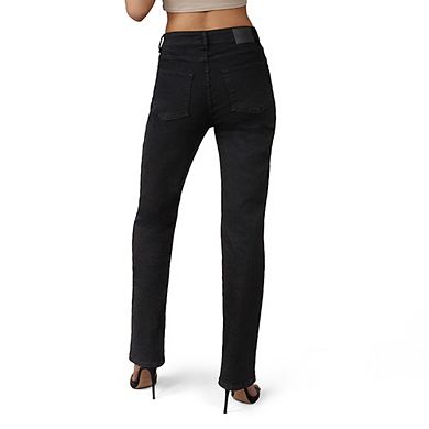 Denver-BLK High Rise Straight Leg Jeans