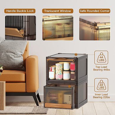 16.5L Plastic Stackable Storage Bin Closet Organizer Drawer with Dual Opening Lids