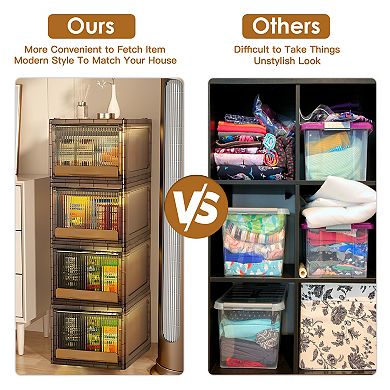 16.5L Plastic Stackable Storage Bin Closet Organizer Drawer with Dual Opening Lids