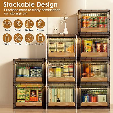 16.5L Plastic Stackable Storage Bin Closet Organizer Drawer with Dual Opening Lids