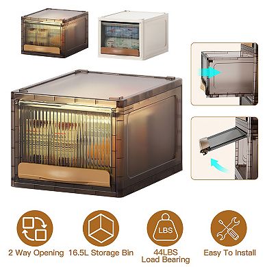 16.5L Plastic Stackable Storage Bin Closet Organizer Drawer with Dual Opening Lids