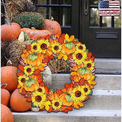Fall Holiday 24-Inch Handcrafted Wooden Door Wreath by G. Debrekht - Thanksgiving Halloween Decor