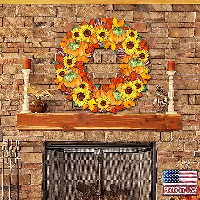 Fall Holiday 24-Inch Handcrafted Wooden Door Wreath by G. Debrekht - Thanksgiving Halloween Decor