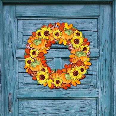 Fall Holiday 24-Inch Handcrafted Wooden Door Wreath by G. Debrekht - Thanksgiving Halloween Decor