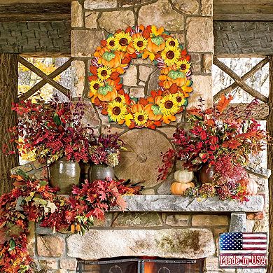 Fall Holiday 24-Inch Handcrafted Wooden Door Wreath by G. Debrekht - Thanksgiving Halloween Decor