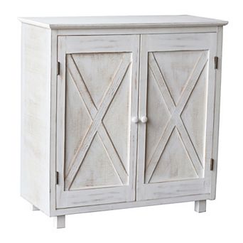 Parisloft 2 Barn Door Accent Wood Floor Cabinet, Whitewashed, 32.25"H