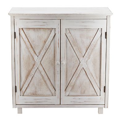 Parisloft 2 Barn Door Accent Wood Floor Cabinet, Whitewashed, 32.25"H