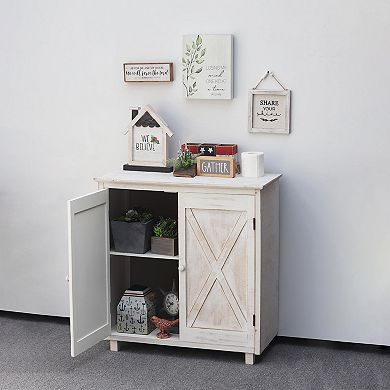 Parisloft 2 Barn Door Accent Wood Floor Cabinet, Whitewashed, 32.25"H