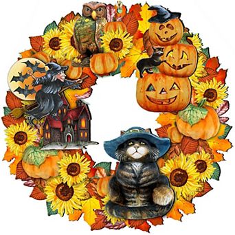 Halloween Wreath 24-Inch Handcrafted Wooden Door Decor by G. DeBrekht Holiday Décor