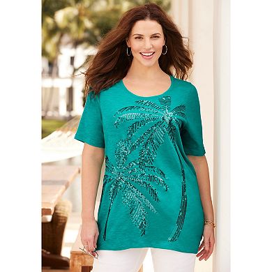 Catherines Women's Plus Size Slub Knit Sparkling Sequin Tee