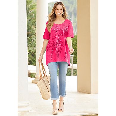 Catherines Women's Plus Size Slub Knit Sparkling Sequin Tee