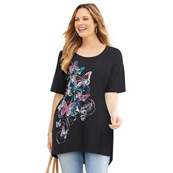Catherines Women's Plus Size Slub Knit Sparkling Sequin Tee