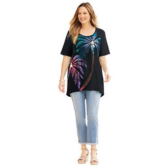 Catherines Women's Plus Size Slub Knit Sparkling Sequin Tee