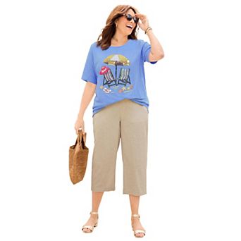 Catherines Women's Plus Size Slub Knit Sparkling Sequin Tee