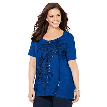 Catherines Women's Plus Size Slub Knit Sparkling Sequin Tee