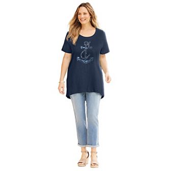 Catherines Women's Plus Size Slub Knit Sparkling Sequin Tee