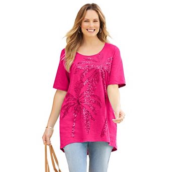 Catherines Women's Plus Size Slub Knit Sparkling Sequin Tee