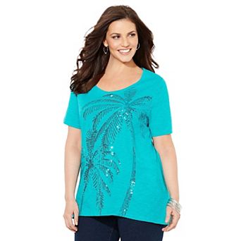 Catherines Women's Plus Size Slub Knit Sparkling Sequin Tee