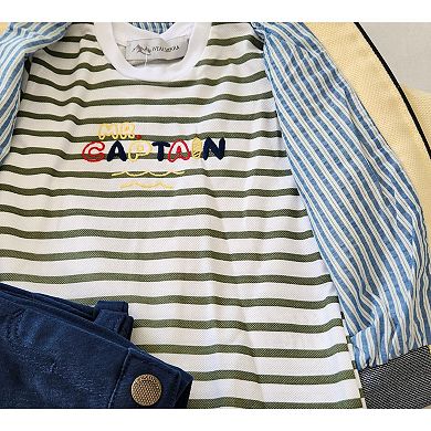 Infant And Toddler Boy's Blue And Yellow 3-piece Pants, Shirt And Jacket Set With Nautical Theme