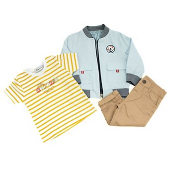 Infant And Toddler Boy's Blue And Yellow 3 pc Pants, Shirt And Jacket Set With Nautical Theme