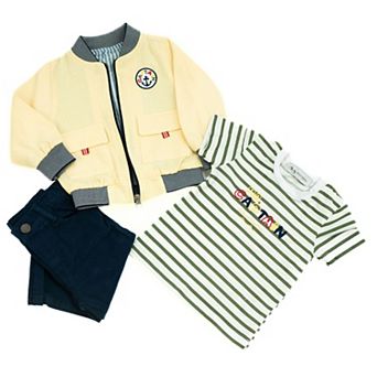 Infant And Toddler Boy's Blue And Yellow 3 pc Pants, Shirt And Jacket Set With Nautical Theme