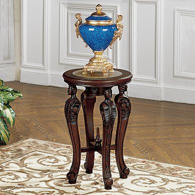 Four Caryatids Marble-topped Hardwood Pedestal Table