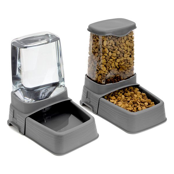 Kitty City Small Gravity Feeder 2-Piece Set - Gray