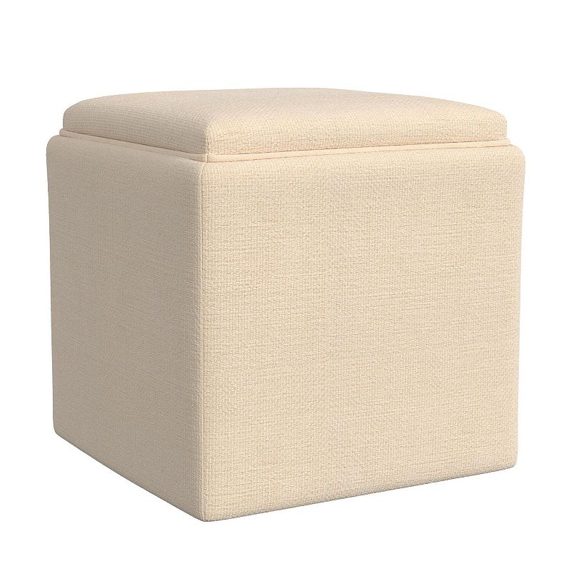 HomePop Woven Tray Top Storage Ottoman, Ivory