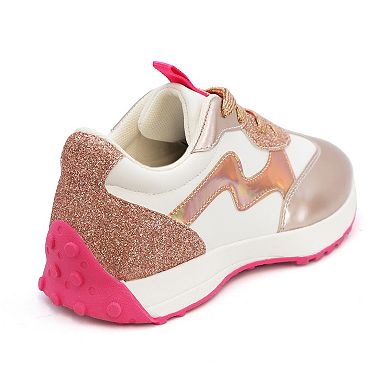 Yoki Raven Girls' Metallic Running Sneaker With Glitter Detail