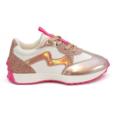 Yoki Raven Girls' Metallic Running Sneaker With Glitter Detail