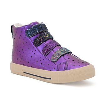 Yoki Jeanie Girls' Purple Metallic Perforated High Top Sneaker With Glitter Straps