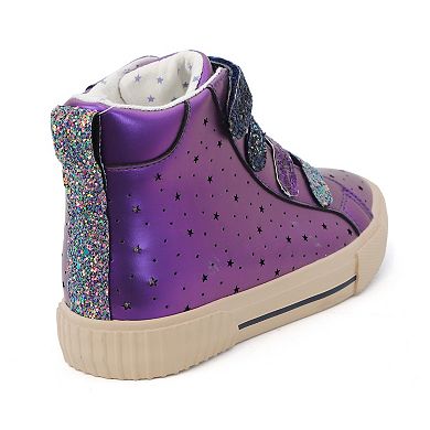 Yoki Jeanie Girls' Purple Metallic Perforated High Top Sneaker With Glitter Straps