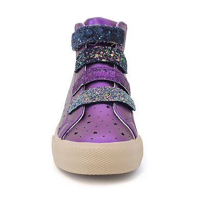 Yoki Jeanie Girls' Purple Metallic Perforated High Top Sneaker With Glitter Straps