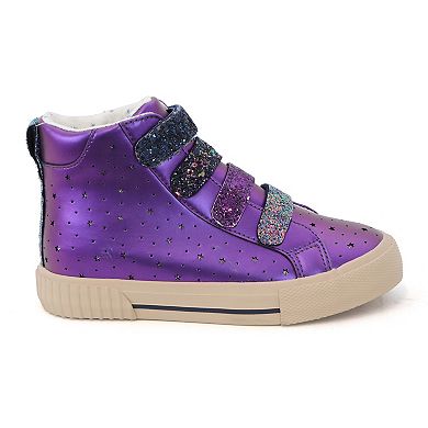 Yoki Jeanie Girls' Purple Metallic Perforated High Top Sneaker With Glitter Straps
