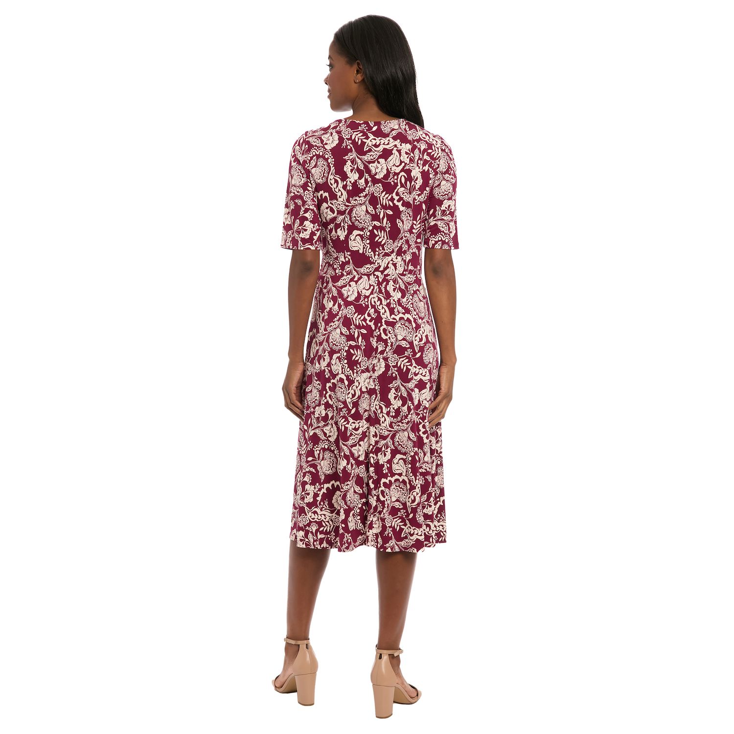 Женские платья Petite London Times Elbow Sleeve Side Tie Fit & Flare, цвет: Сливовый бежевый — фото 2