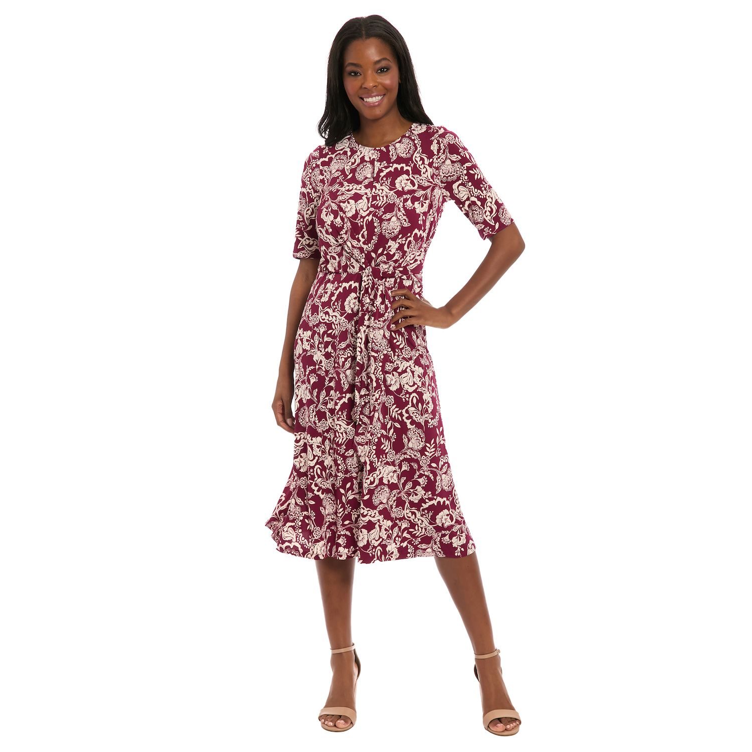 Женские платья London Times Petite London Times Elbow Sleeve Side Tie Fit & Flare Dress