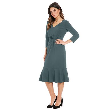 Petite London Times Quarter Sleeve V-Neck Side Twist Midi Dress