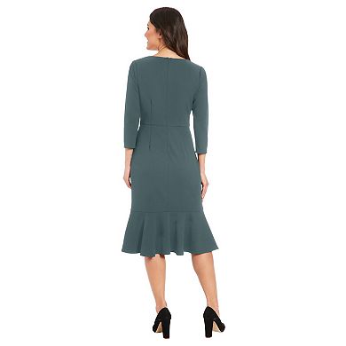 Petite London Times Quarter Sleeve V-Neck Side Twist Midi Dress