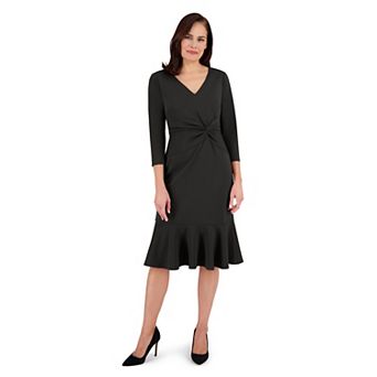Petite London Times Quarter Sleeve V-Neck Side Twist Midi Dress