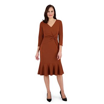 Petite London Times Quarter Sleeve V-Neck Side Twist Midi Dress