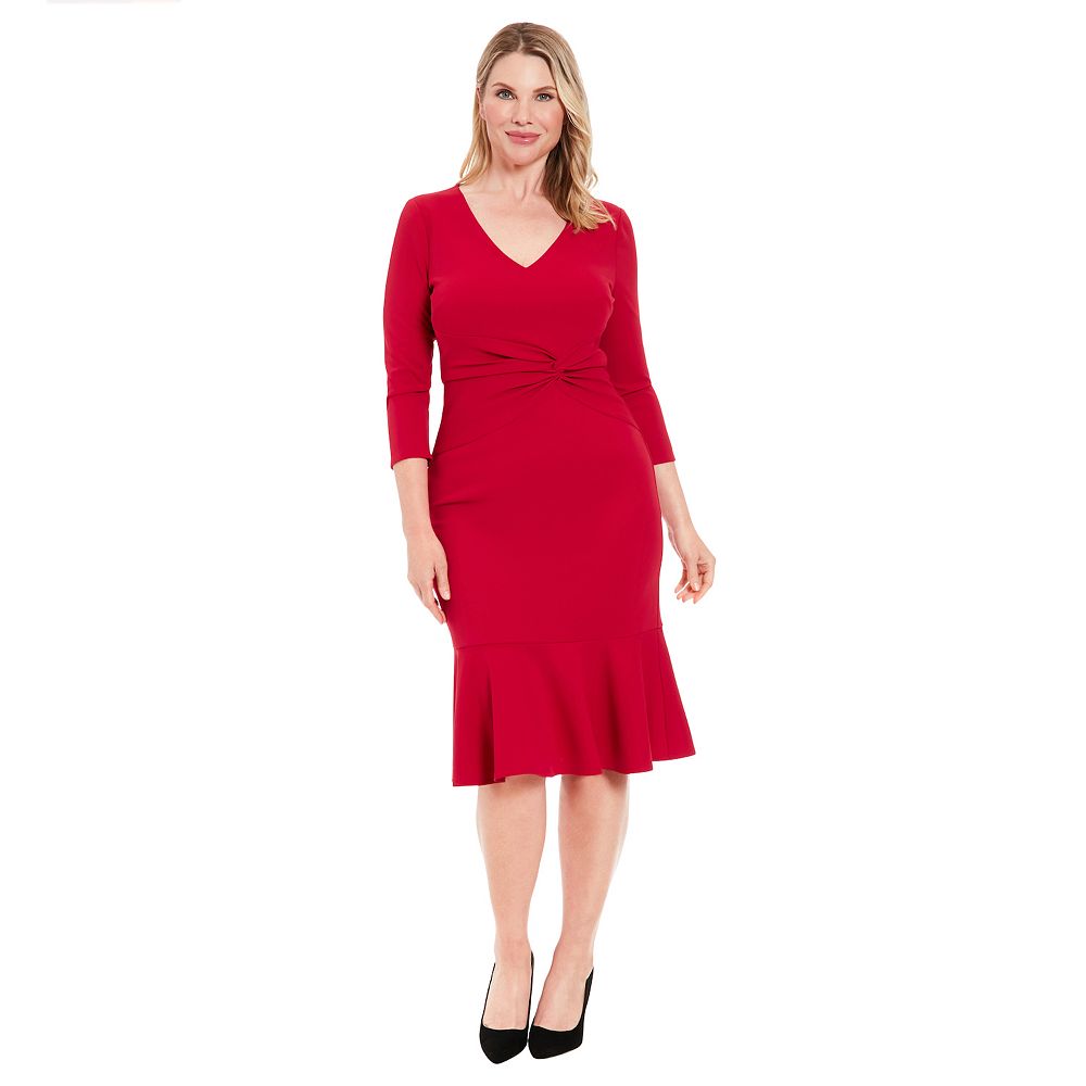Petite London Times Quarter Sleeve V-Neck Side Twist Midi Dress