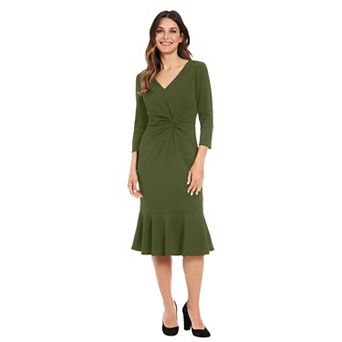 Petite London Times Quarter Sleeve V-Neck Side Twist Midi Dress