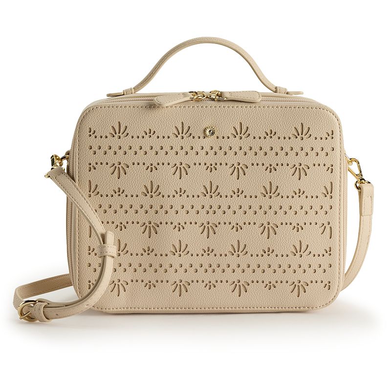 LC Lauren Conrad Hallie Lunch Box Crossbody Bag, Pink Striped Eyelet