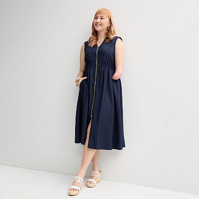 Women's Nine West Adaptive Zip Front Midi Dress