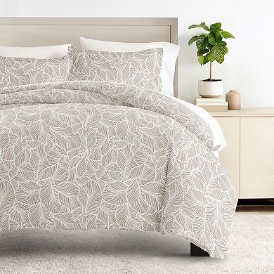 Urban Loft's 3 pc Linear Leaves Patterned Duvet Bedding Set in Grey