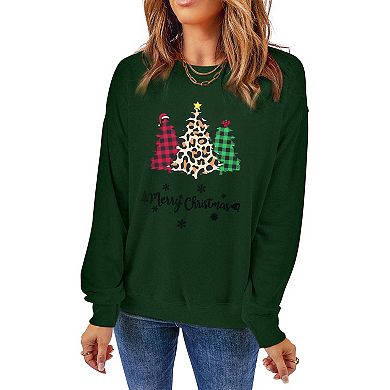 Womens Merry Christmas Sweatshirt Funny Christmas Tree Truck Graphic Pullover Long Sleeve Blouse