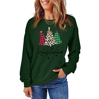 Womens Merry Christmas Sweatshirt Funny Christmas Tree Truck Graphic Pullover Long Sleeve Blouse
