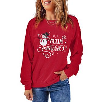 Womens Merry Christmas Sweatshirt Funny Christmas Tree Truck Graphic Pullover Long Sleeve Blouse