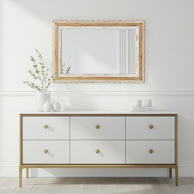 Parisloft 19.1 x 28 Inch Rectangle Farmhouse Wood Wall Mirror